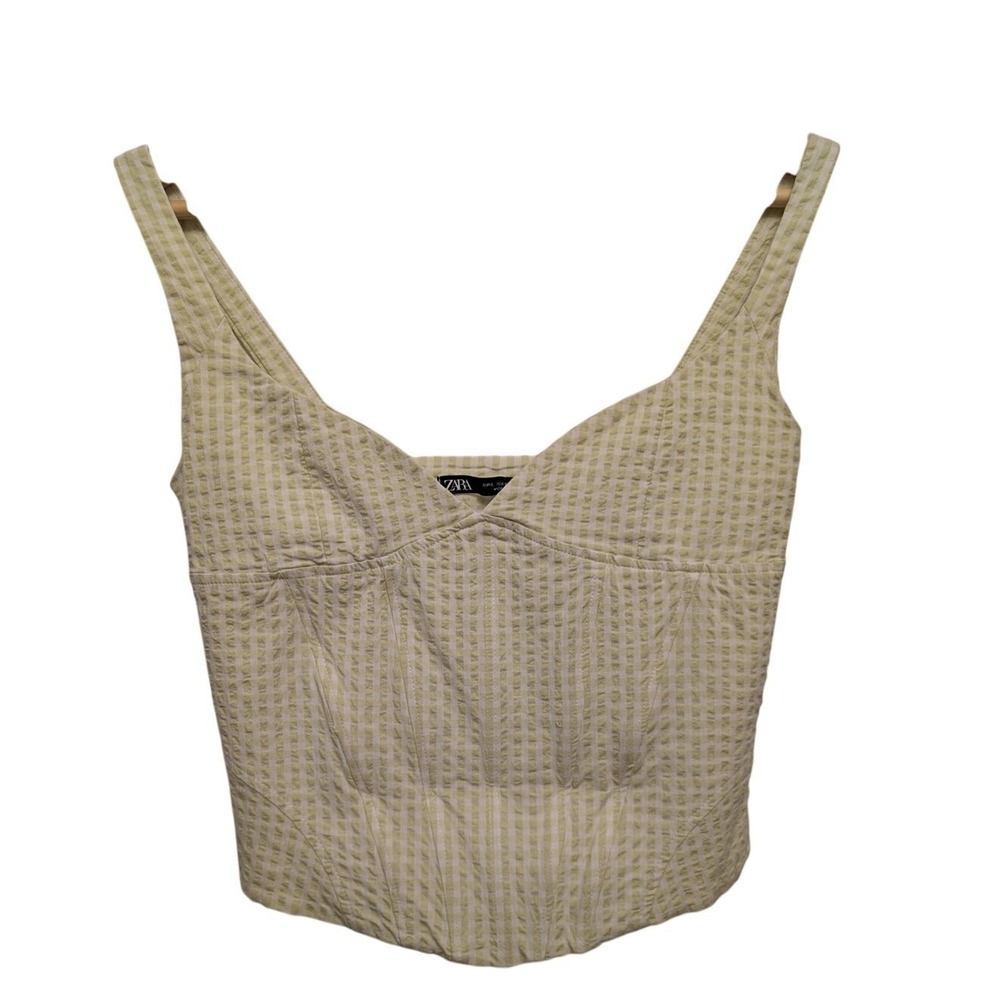 Zara Gingham Corset Top Lime Green Size S Cropped Sweetheart Neck Summer‎ Glam